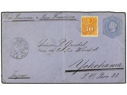 370 CHILE. Sc.29. 1897. VALPARAISO A YOKOHAMA. Entero Postal De <B>10 Ctvos.</B> Gris Con Franqueo Adicional De <B>10 Ct - Autres & Non Classés