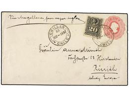 371 CHILE. 1897. CHILLAN A ZURICH (Suiza). Entero Postal De <B>15 Ctvos.</B> Rosa Con Franqueo Adicional De <B>20 Cts.</ - Andere & Zonder Classificatie