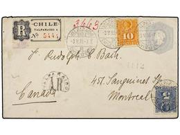 377 CHILE. Sc.28, 29. 1898. VALPARAISO A MONTREAL. Entero Postal De <B>10 Ctvos. </B>gris Con Franqueo Adicional De <B>5 - Altri & Non Classificati