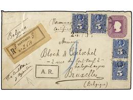 378 CHILE. Sc.28 (4). 1899. SANTIAGO A BRUSELAS (Bélgica). Entero Postal De <B>5 Cts.</B> Lila Con Franqueo Adicional De - Other & Unclassified