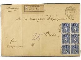 379 CHILE. Sc.28 (6). 1899. VALPARAISO A ALEMANIA. <B>5 Ctvos.</B> Azul, Bloque De Seis, Carta Certificada, Al Dorso Lle - Other & Unclassified