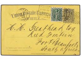 382 CHILE. Sc.37. 1899. SANTIAGO A FORT BEAUFORT (África Del Sur). Entero Postal De <B>2 Ctvos.</B> Gris Con Franqueo Ad - Altri & Non Classificati