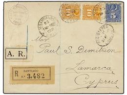 384 CHILE. Sc.28, 29 (2). 1900. SANTIAGO A LARNACA (Chipre). <B>5 Cts.</B> Azul Y <B>10 Cts.</B> Naranja (2), Carta Cert - Other & Unclassified