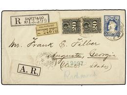 385 CHILE. Sc.31 (2). 1900. SANTIGAO A USA. Entero Postal De <B>5 Ctvos. </B>azul Con Franqueo Adicional De <B>20 Ctvos. - Sonstige & Ohne Zuordnung