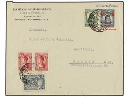 409 COLOMBIA. 1926. SCDTA. BOGOTÁ A ALEMANIA. Entero Postal De <B>3 Ctvos. S. 10 Ctos.</B> Azul Con Franqueo Adicional D - Andere & Zonder Classificatie