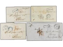 460 DINAMARCA. 1854. DENMARK To FRANCE. Four Covers With Various Entry Mark. - Andere & Zonder Classificatie