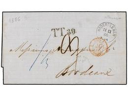 469 DINAMARCA. 1866. HADERSLEBEN To FRANCE Vía Hamburg With <B>TT39</B> Exchange Mark (Van Der Linden 2851). VERY RARE. - Other & Unclassified