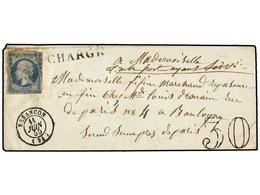 497 FRANCIA. Yv.14. 1855. BESANCON A PARIS. <B>20 Cts.</B> Azul <B>FRAUDE AL CORREO </B>usando Un Sello Ya Circulado Man - Andere & Zonder Classificatie