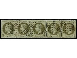 504 ° FRANCIA. Yv.25 (5). <B>1 Cto. </B>green Strip Of Five Tied By <B>5079 Grill</B> Cancel From <B>ALEXANDRETTE/SYRIE< - Andere & Zonder Classificatie