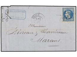 505 FRANCIA. Yv.29Bb. 1870. LUÇON A MARANS.<B> 20 Cts.</B> Azul, Variedad <B>'A LA CORNE'.</B> Raro En Carta. - Andere & Zonder Classificatie