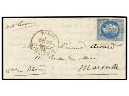 507 FRANCIA. 1870 (Sept. 26). PARIS To MARSEILLE. <B>BALLOON 'JEAN BART Nº1'</B>. Entire Letter Franked With <B>20 Cts.< - Autres & Non Classés