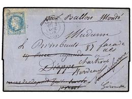 511 FRANCIA. 1870 (Oct. 3). PARIS To DIEPPE Redirected Several Times Until BORDEAUX. Folded Letter (without Text) Franke - Altri & Non Classificati