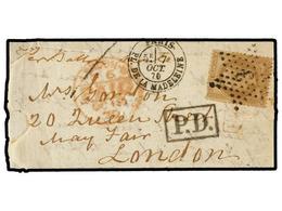 513 FRANCIA. 1870 (Oct. 7). PARIS To LONDON. <B>BALLOON 'NON DENOMMÉ Nº 2'</B>. Entire Franked With <B>30 Cts. </B>brown - Autres & Non Classés