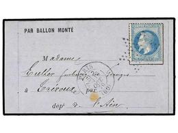 516 FRANCIA. 1870 (Oct. 16). NEULLY To TREVOUX. <B>BALLOON 'LE VICTOR HUGO'</B>. Entire Letter Sent From A Soldier <I>'G - Sonstige & Ohne Zuordnung