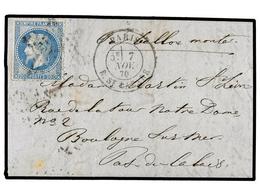 525 FRANCIA. 1870 (Nov. 7). PARIS To BOULOGNE SUR MER. <B>BALLOON 'LA GIRONDE'</B>. Entire Letter Franked With <B>20 Cts - Sonstige & Ohne Zuordnung