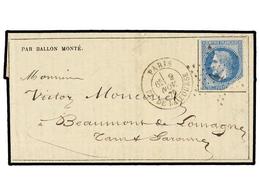 526 FRANCIA. 1870 (Nov. 9). PARIS To BEAUMONT DE LOMAGNE. <B>BALLOON 'LE DAGUERRE'</B>. Entire <I>'LA GAZETTE DES ABSENT - Andere & Zonder Classificatie