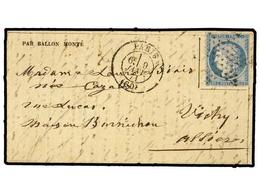 536 FRANCIA. 1871 (Jan. 9). PARIS To VICHY. <B>BALLOON 'LE KEPLER'</B>. Entire Letter Franked With <B>20 Cts.</B> Blue A - Sonstige & Ohne Zuordnung