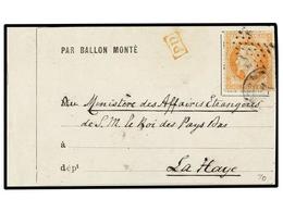 544 FRANCIA. (1870-71). PARIS To LA HAYE (Holland). <B>BALLOON MONTE</B> Unidentifed Sent To <I>'Ministere Des Affaires  - Sonstige & Ohne Zuordnung