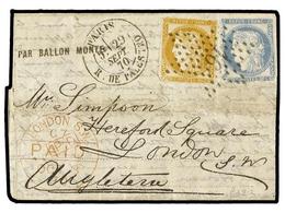 546 FRANCIA. <B>FAKE BALLON MONTE.</B> The Famous <I>'Simpson'</I>  Forgery. PARIS To GREAT BRITAIN With <B>fake 20 Cts. - Andere & Zonder Classificatie