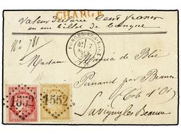 549 FRANCIA. Yv.49, 59. 1872. FORGES To SAVIGNY. <B>15 Cts. </B>bister And <B>80 Cts.</B> Rose, Endorsed 'Valeur Declare - Sonstige & Ohne Zuordnung