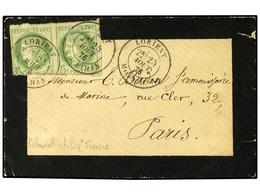 552 FRANCIA. 1876. Mourning Envelope To FRANCE Bearing French General Colonies <B>5 C</B> Green (imperf Pair) (Yvert 17) - Sonstige & Ohne Zuordnung