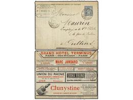 559 FRANCIA. 1896. ST. GENIS-LAVAL A OULLINS. Entero Postal De<B> 15 Cts</B>. Azul ( Vendido Por <B>10 Cts.</B>) Con Pub - Andere & Zonder Classificatie