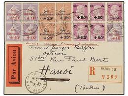 565 FRANCIA. 1929. PARIS To HANOI.<B>AIR MAIL. </B>Espectacular Franking (cat. 400€ Stamps Used) On Back<B> RAID INTERRO - Sonstige & Ohne Zuordnung