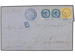 584 GUADALUPE. Ce.3+4. 1871 (July 5). Entire Letter To BORDEAUX Franked By Eagle Issue 1859-65 <B>10c.</B> Bistre And <B - Other & Unclassified