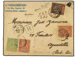 589 GUADALUPE. 1902 (Jan 27). Registered Three Colour Franking Cover  To Aguadilla, Puerto Rico Bearing 1892-01 <B>5c</B - Autres & Non Classés