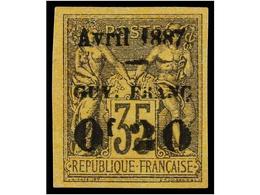 591 (*) GUAYANA FRANCESA. Yv.4. 1887. <B>OF 20 On 35 Cts. </B>without Gum. Fine. Signed CALVES. Yvert.300€. - Autres & Non Classés