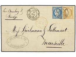 593 INDIA FRANCESA. Ce.19+23. 1876 (Dec 8). Entire Letter To MARSEILLE Franked By General Issues Ceres 1872-77 Large Fig - Sonstige & Ohne Zuordnung