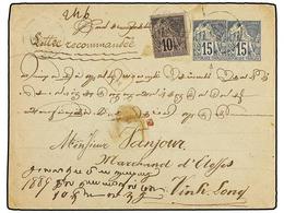 595 INDOCHINA FRANCESA. 1889 (April). General Issues Dubois <B>15c</B>. Blue Postal Stationery Envelope, Sent Registered - Other & Unclassified