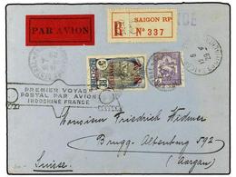 598 INDOCHINA. 1929. Airmail Registered Cover To Switzerland Franked By Canton 1919 <B>2 Pi.</B> <B>on 5 Fr</B>. (Scott  - Sonstige & Ohne Zuordnung
