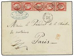 607 LEVANTE: CORREO FRANCES. 1873. Cover Franked With Five France <B>80c.</B> Rose Ceres Issue (Yv. 57, Left Stamp Damag - Andere & Zonder Classificatie