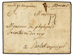 619 MONACO. 1717 (12 Julio). MÓNACO A SARLAT. Marca 'DE MONACO' Manuscrita Y Tasa De 12 Sous. Muy Rara En Fecha Tan Temp - Other & Unclassified