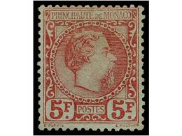 621 (*) MONACO. Yv.10. 1885. <B>5 Fr.</B> Rosa S. Verde. Muy Aceptable Centraje, Color Fresco, Sin Goma.<BR> Yvert.4.350 - Sonstige & Ohne Zuordnung