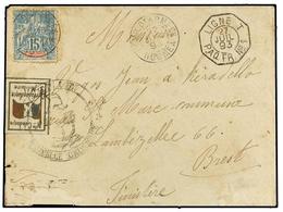 626 NUEVA CALEDONIA. 1893 (22 July). Cover To Brest, France With Military (10 C.) Adhesive, Type III, Imperforate In Gol - Other & Unclassified