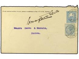 627 NUEVA CALEDONIA. 1894. SYDNEY A NOUMEA (Nueva Caledonia). Entero Postal De <B>2p.</B> Azul Con Franqueo Complementar - Sonstige & Ohne Zuordnung