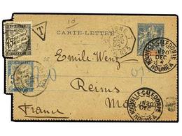 628 NUEVA CALEDONIA. 1904 (Dec 20). <B>15c.</B> Blue & Red On Buff Postal Stationery Letter-card, Used Example Mailed Fr - Andere & Zonder Classificatie