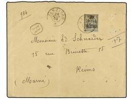 649 ZANZIBAR. Ce.30. 1900 (Aug 28). Registered Cover To REIMS Franked By 1896 <B>20a. On 2fr.</B> Blistre On Azure Tied  - Andere & Zonder Classificatie
