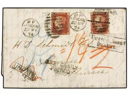 693 GRAN BRETAÑA. 1874. Insufficiently Prepaid Letter Franked With Two Penny Reds, And Sent To RUSSIA Via GERMANY. Stamp - Autres & Non Classés