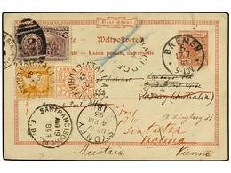 699 AUSTRALIA. 1893. Around The World 1893 Stationery Card Sent To SIDNEY (Australia), Redirected To VICTORIA, Where <B> - Other & Unclassified