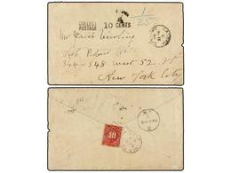 702 BAHAMAS. 1902. NASSAU To NEW YORK. Envelope Send Unfranked Taxed On Arrival With USA. <B>10 Cents.</B> Red Stamp. - Other & Unclassified