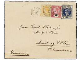 715 CEILAN. 1900. COLOMBO To ALEMANIA. <B>5 Cents.</B> Postal Stationary Envelope Uprated With <B>4 Cents.</B> And<B> 6  - Altri & Non Classificati