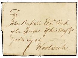 718 GIBRALTAR. 1734. GIBRALTAR To WOOLWICH. Entire Letter With London <B>BISHOP</B> Mark, Charged <B>'7'</B>. A Very Ear - Autres & Non Classés