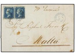 729 GIBRALTAR. 1860. GIBRALTAR To MALTA. Folded Letter Franked With Two GB <B>2 D.</B> Blue Stamps Cancelled By <B>A 26< - Sonstige & Ohne Zuordnung