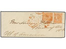 735 GIBRALTAR. 1870. GIBRALTAR To USA. Envelope Franked With Two GB <B>4 D.</B> Orange (pl. 11) Cancelled By Duplex <B>G - Altri & Non Classificati