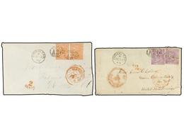 736 GIBRALTAR. 1869-70. Two Envelopes From GIBRALTAR To U.S.A. Franked With <B>4 D. + 4 D.</B> And <B>6 D. + 6 D.</B> St - Autres & Non Classés