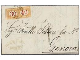 737 GIBRALTAR. 1871. GIBRALTAR To GENOVA. Entire Sent Unpaid, Charged On Arrival <B>'7'</B> Decimals, Paid With Italian  - Autres & Non Classés