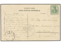 756 HONG KONG. 1906. HONG KONG To GERMANY. Postcard Sent Directly To German Ship With <B>5 Pf.</B> Green German Stamp Ca - Autres & Non Classés